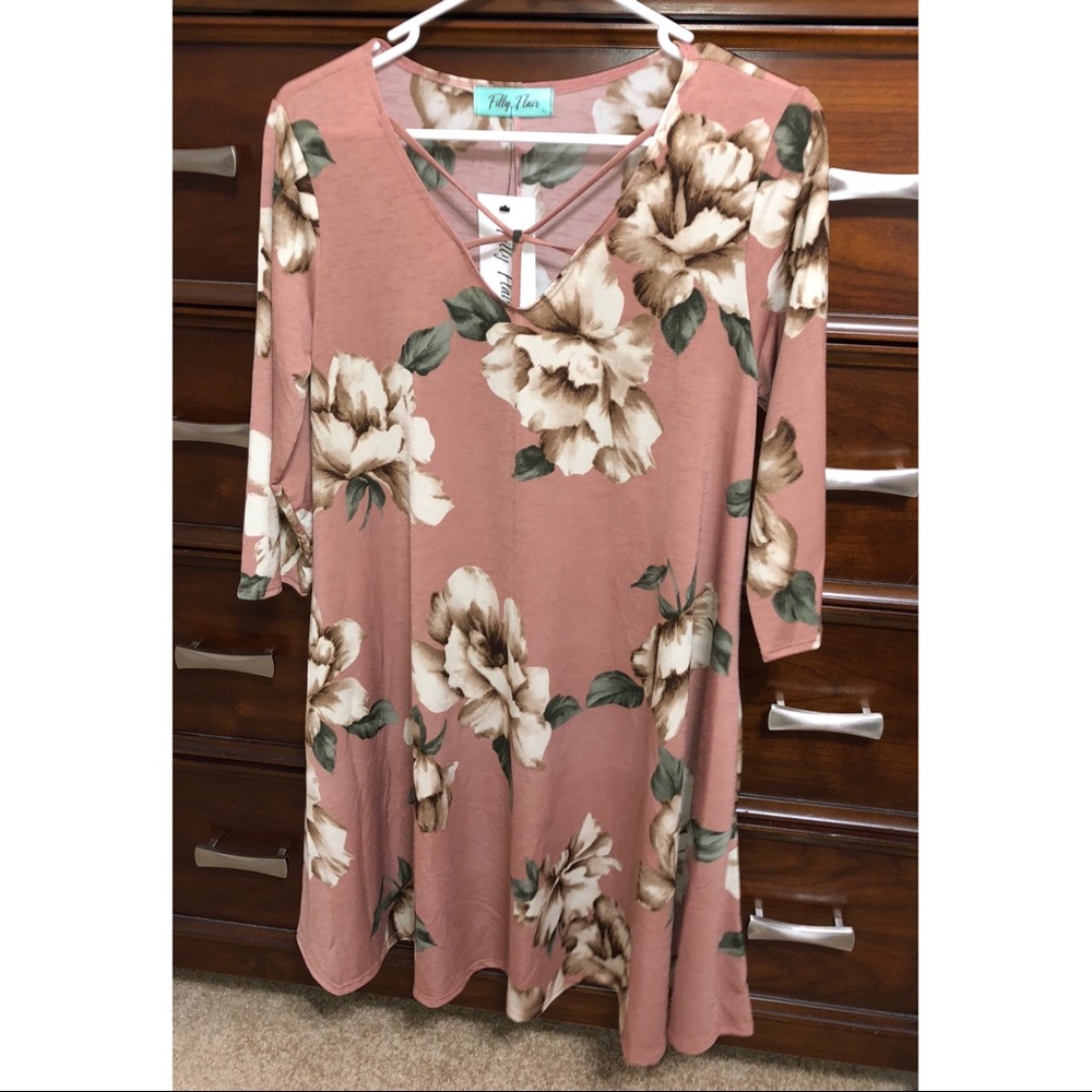 Brand NWT Muave Floral Dress with strappy neckline